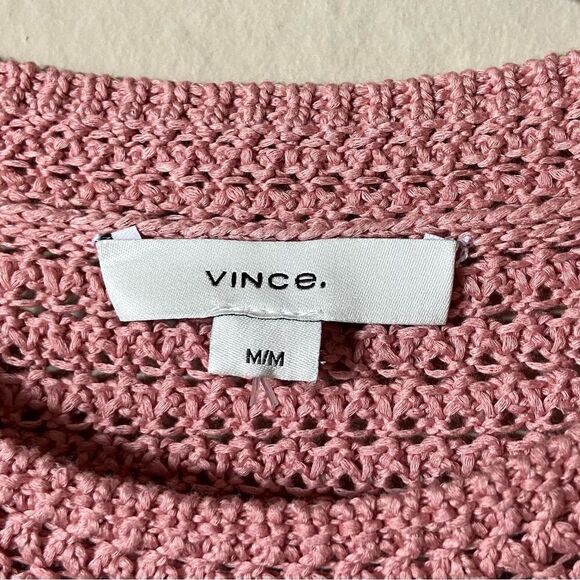 NWT Vince Crochet Knit Pink Sweater T Shirt Tee Short Sleeve Size M - Picture 8 of 9